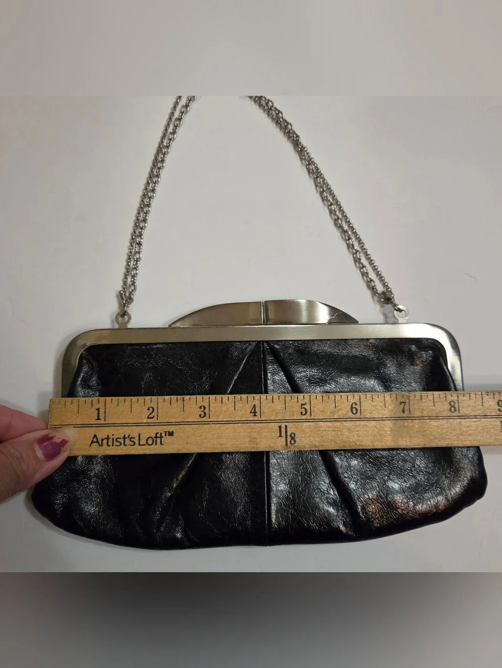 HOBO Black Leather Frame Clutch with Silver-Tone Chain